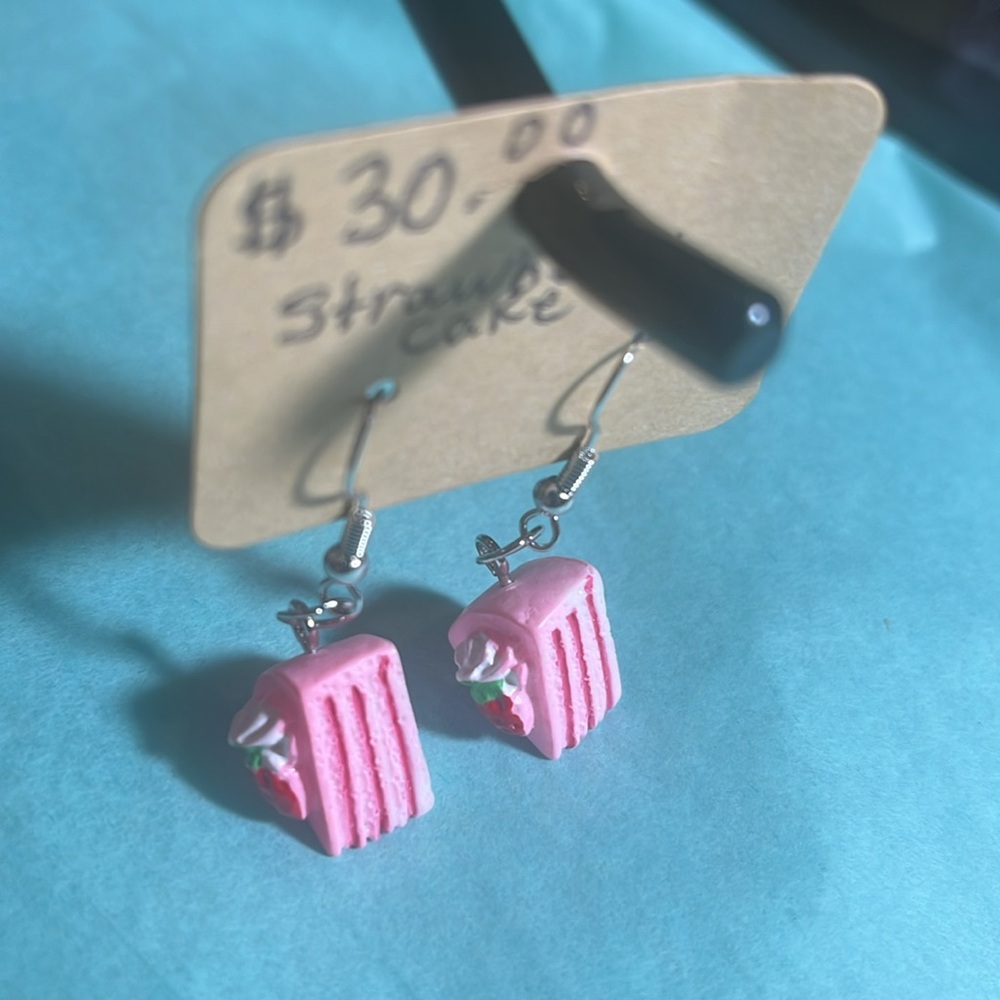 Hand Crafted Strawberry Shortcake Dangle Earrings - Picture 7 of 8